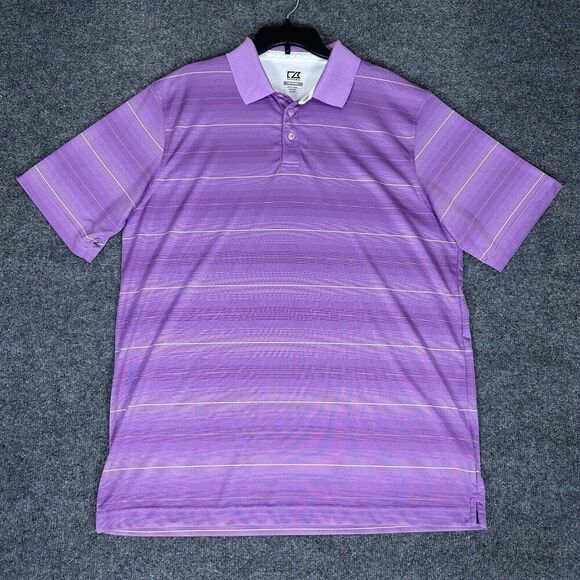 Cutter & Buck Polo Shirt Men 2XL Purple Striped Short Sleeve DryTec Casual Adult - Picture 1 of 8